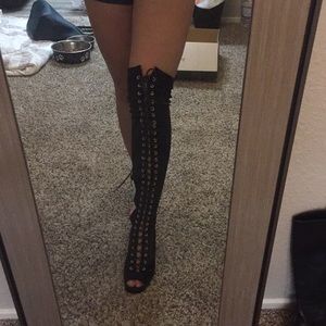 Lace up thigh high boots